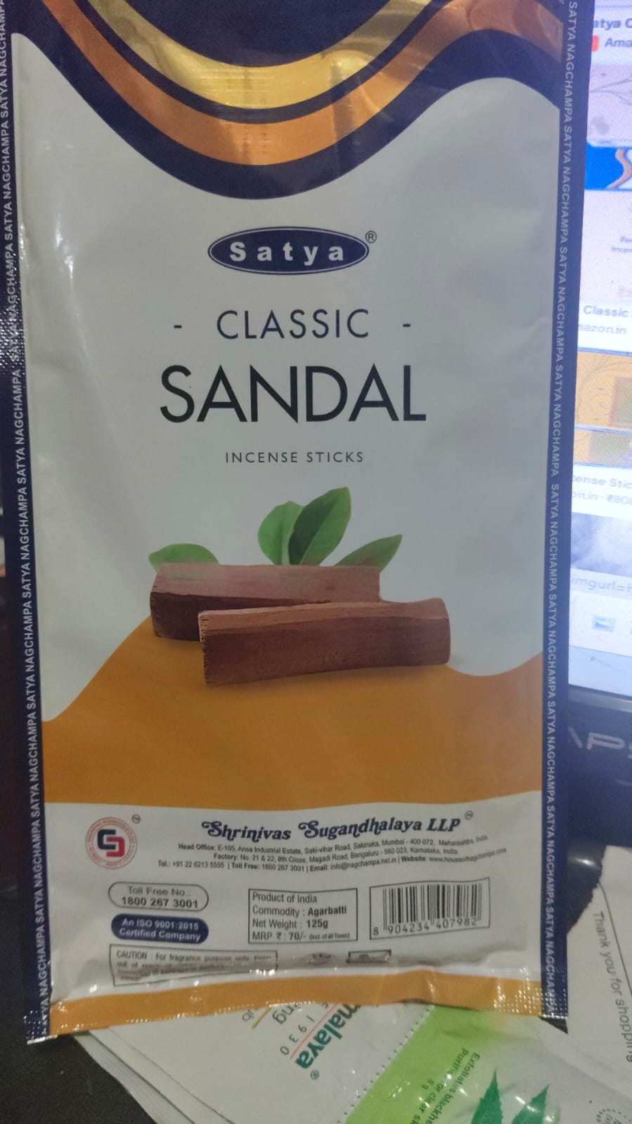 SATYA CLASSIC SANDAL INCENSE STICKS125GM
